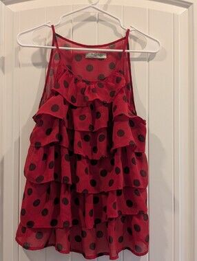 Romy Red and Black Polka Dot Ruffle Camisole